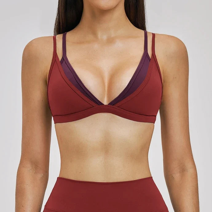 Soutien-gorge de yoga dégradé bicolore double-couche effet deux pièces pour femme