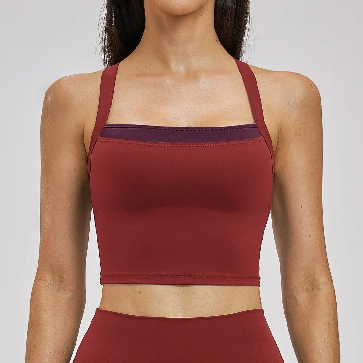 Débardeur de yoga 2-en-1 color block avec dos nageur pour femme