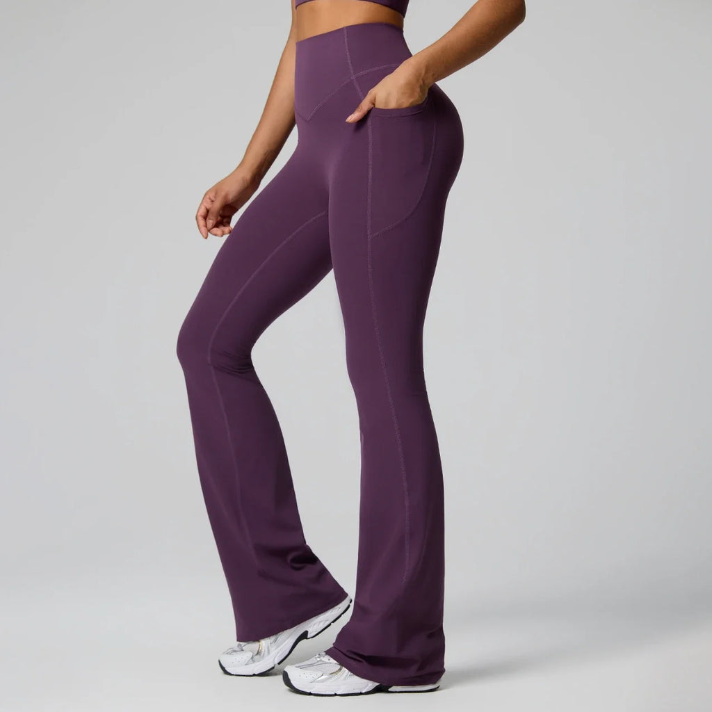 Pantalon de yoga évasé sculptant taille haute avec poches pour femme