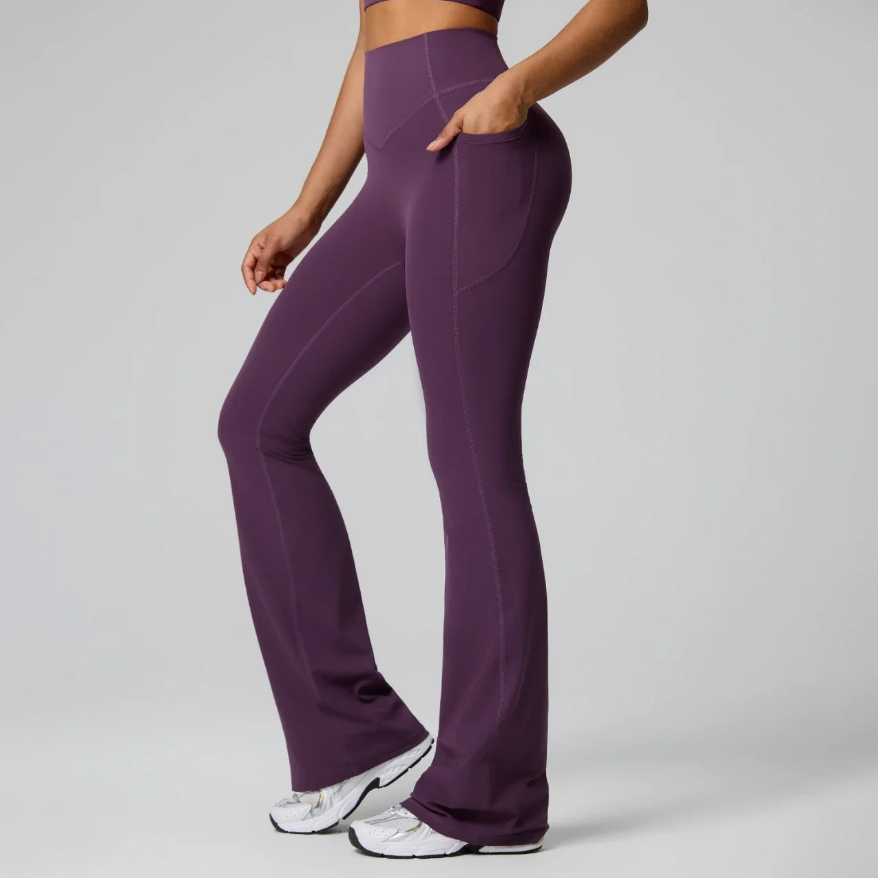 Pantalon de yoga évasé sculptant taille haute avec poches pour femme