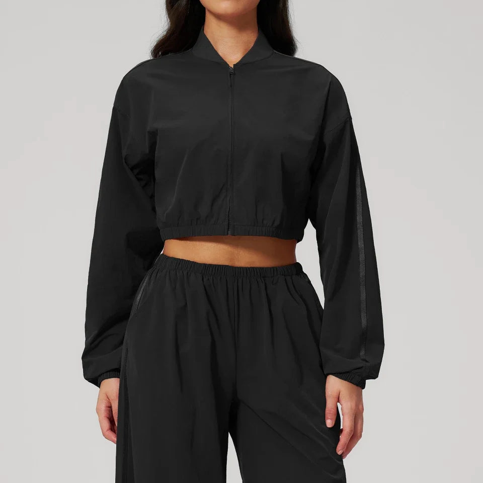 Veste de yoga légère côtelée à col montant indice UPF 50+