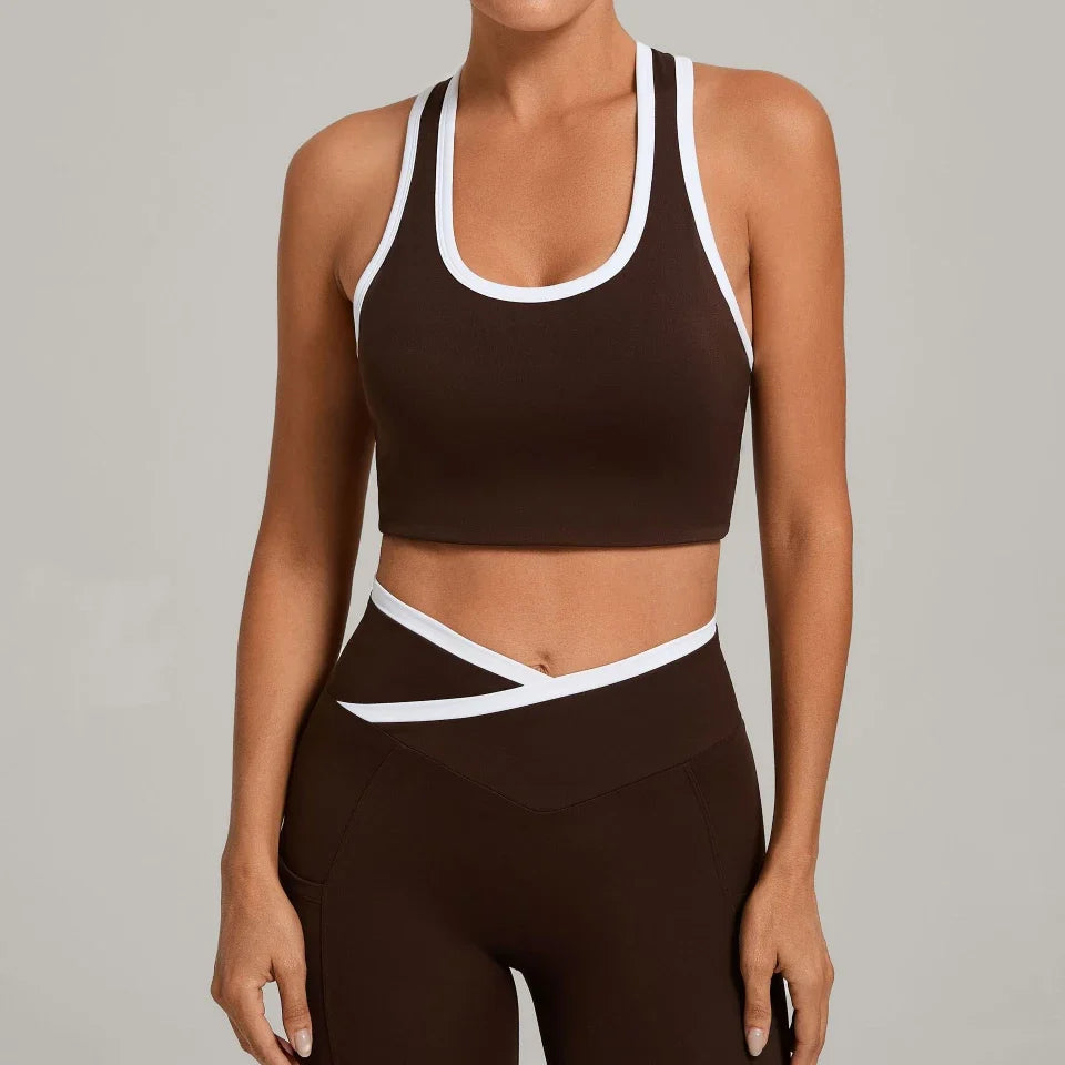 Débardeur de yoga à col en U color block pour femme