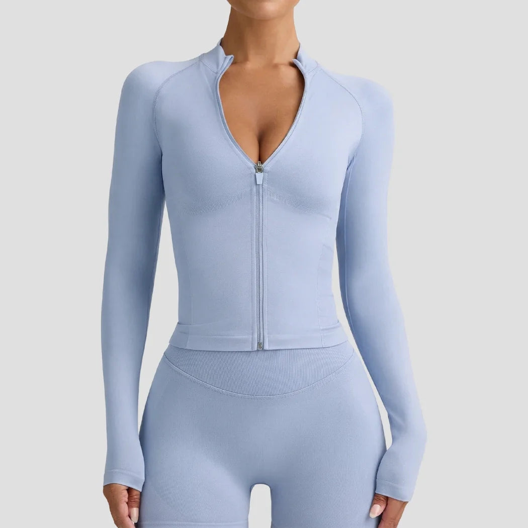 Veste de yoga et de fitness ajustée, sans coutures, seconde peau