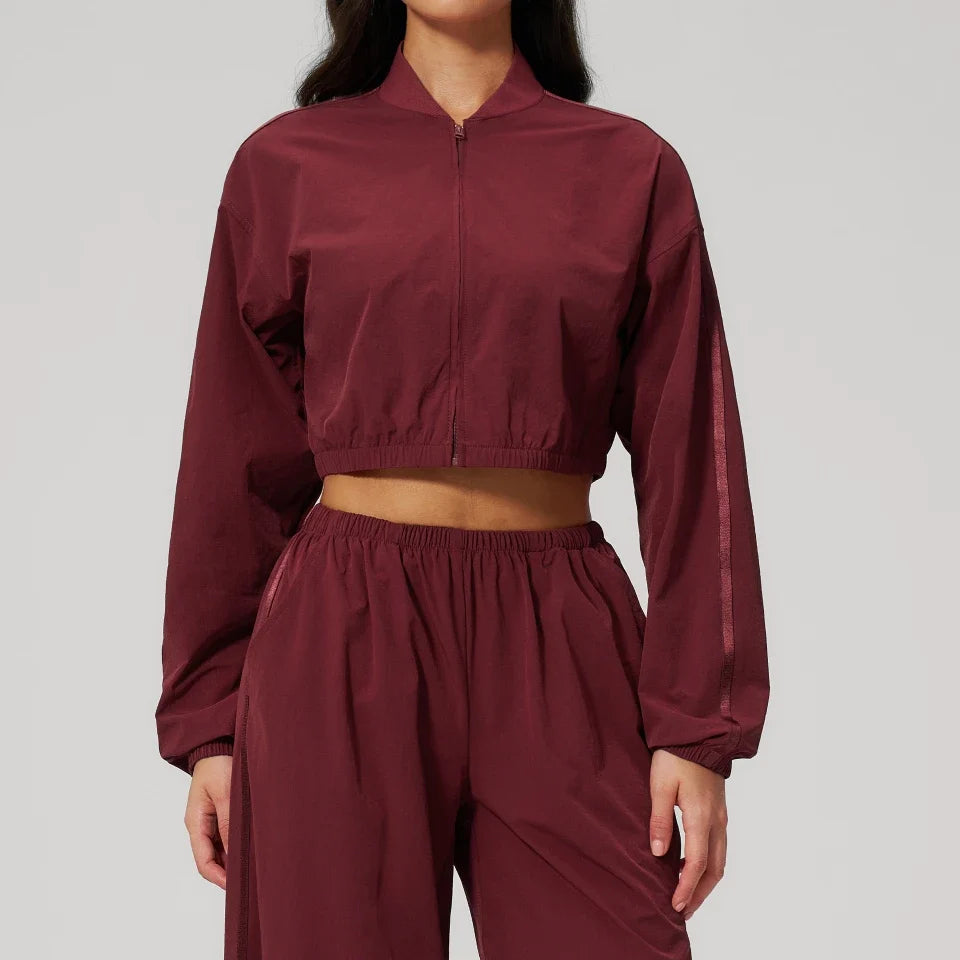 Veste de yoga légère côtelée à col montant indice UPF 50+