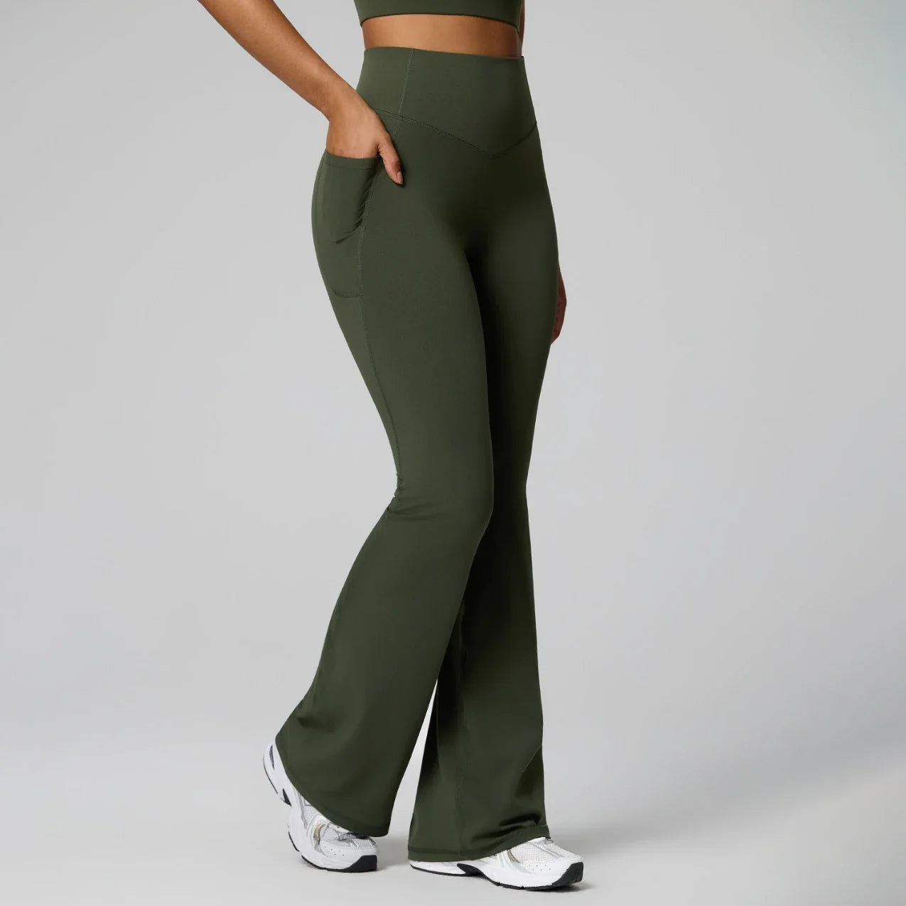 Pantalon de yoga évasé sculptant taille haute avec poches pour femme