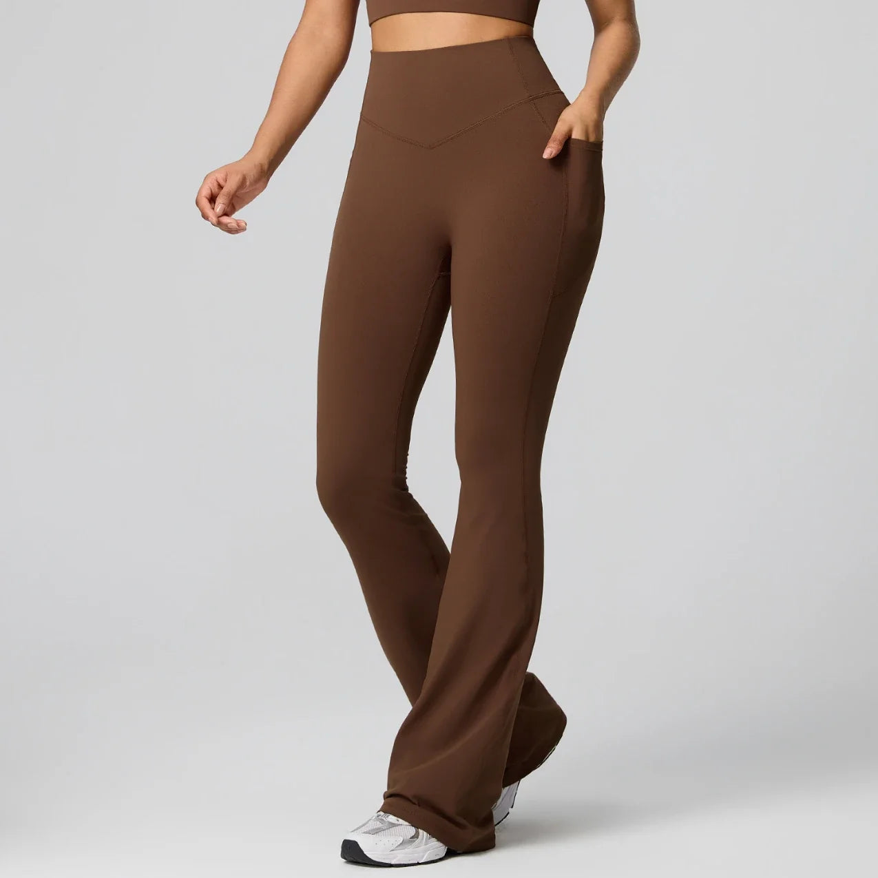 Pantalon de yoga évasé sculptant taille haute avec poches pour femme
