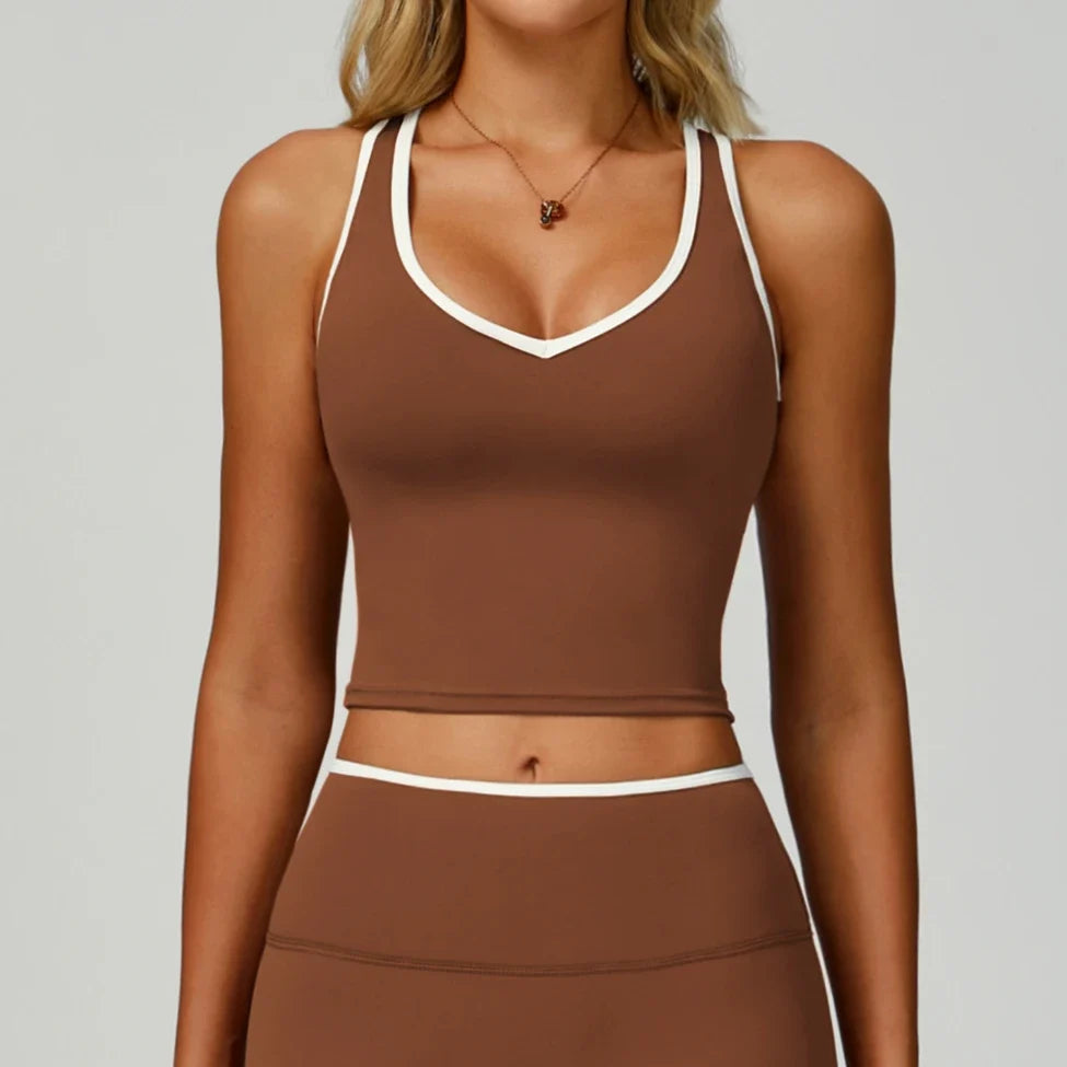 Débardeur de yoga dos nu color-block pour femme