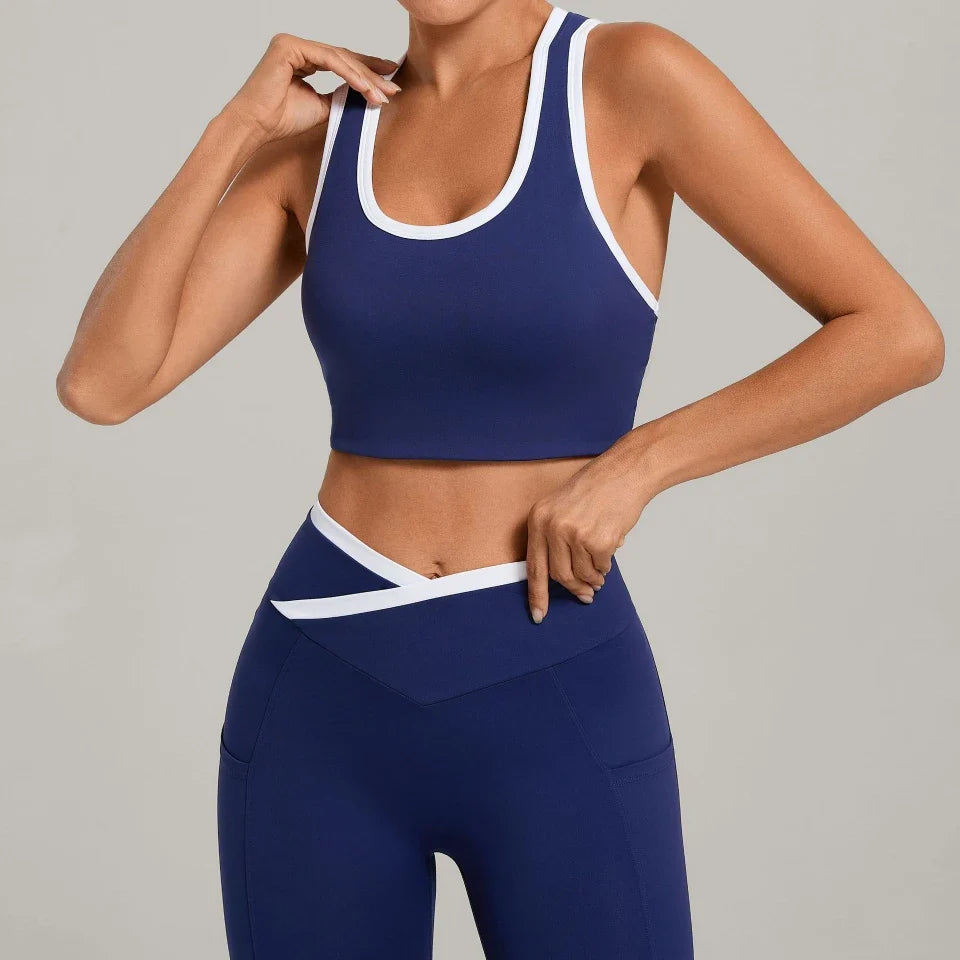 Débardeur de yoga à col en U color block pour femme