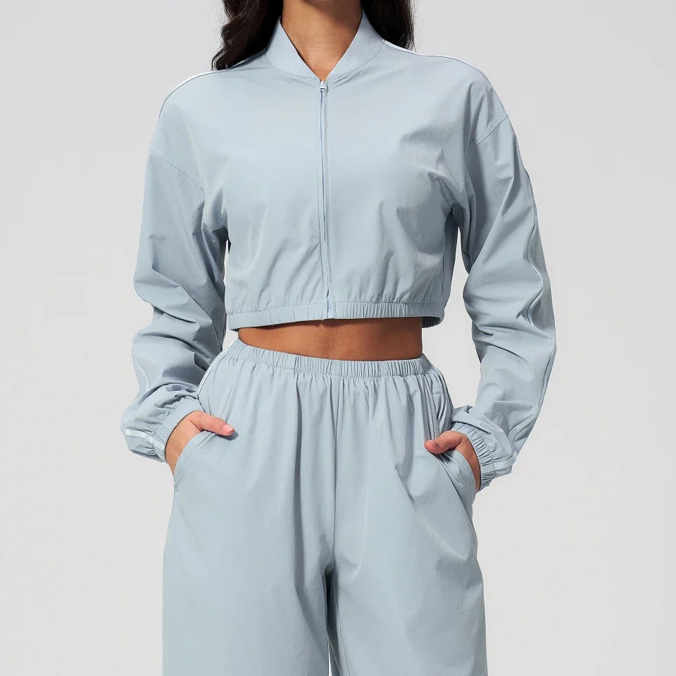 Veste de yoga légère côtelée à col montant indice UPF 50+