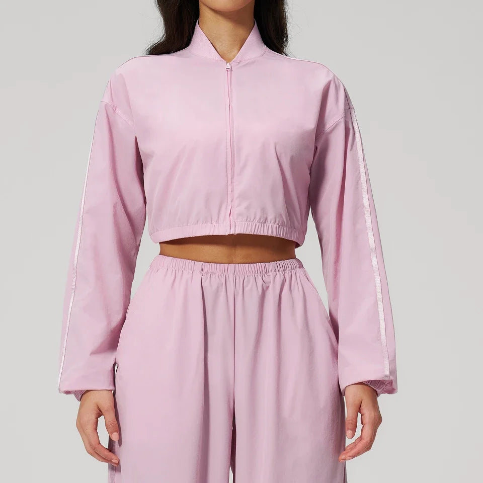 Veste de yoga légère côtelée à col montant indice UPF 50+
