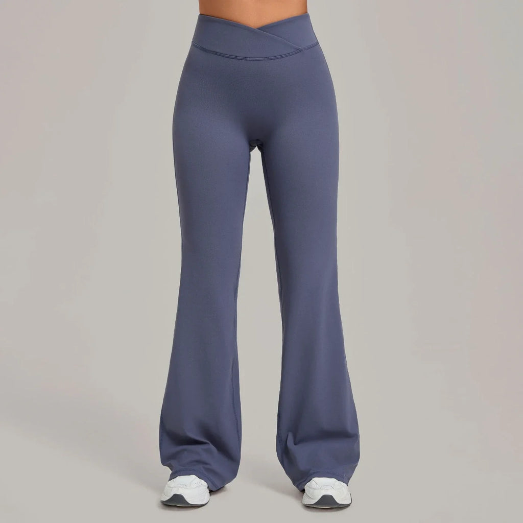 Pantalon de yoga évasé taille haute croisé pour femmes