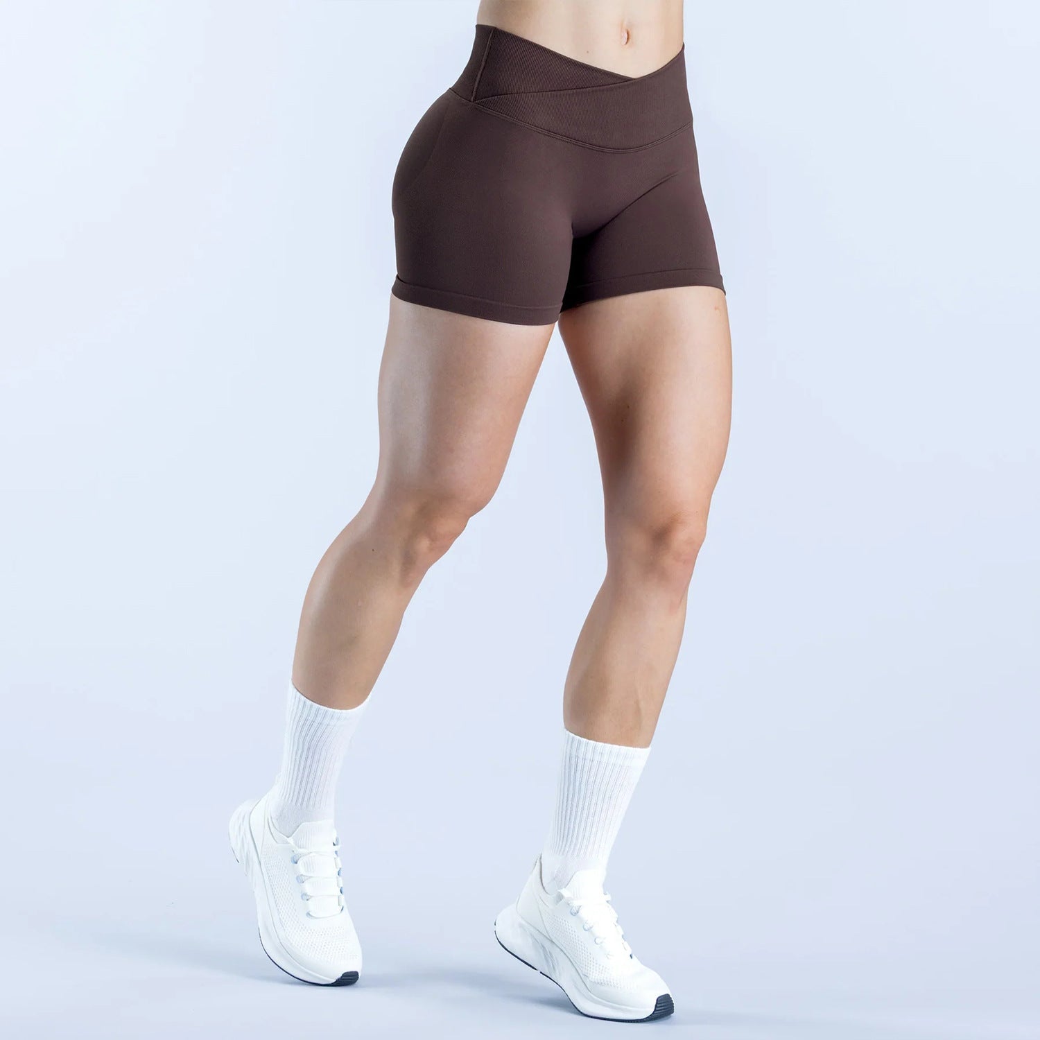 Short de yoga galbant la taille, sans couture et croisé sur le ventre